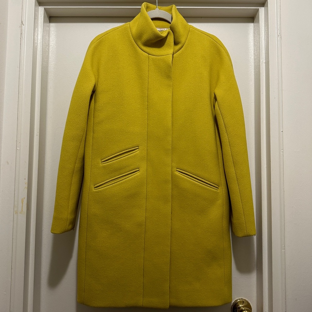 JCREW Cocoon Coat in Italian Stadium Cloth Wool Blend - Yellow - Size 0